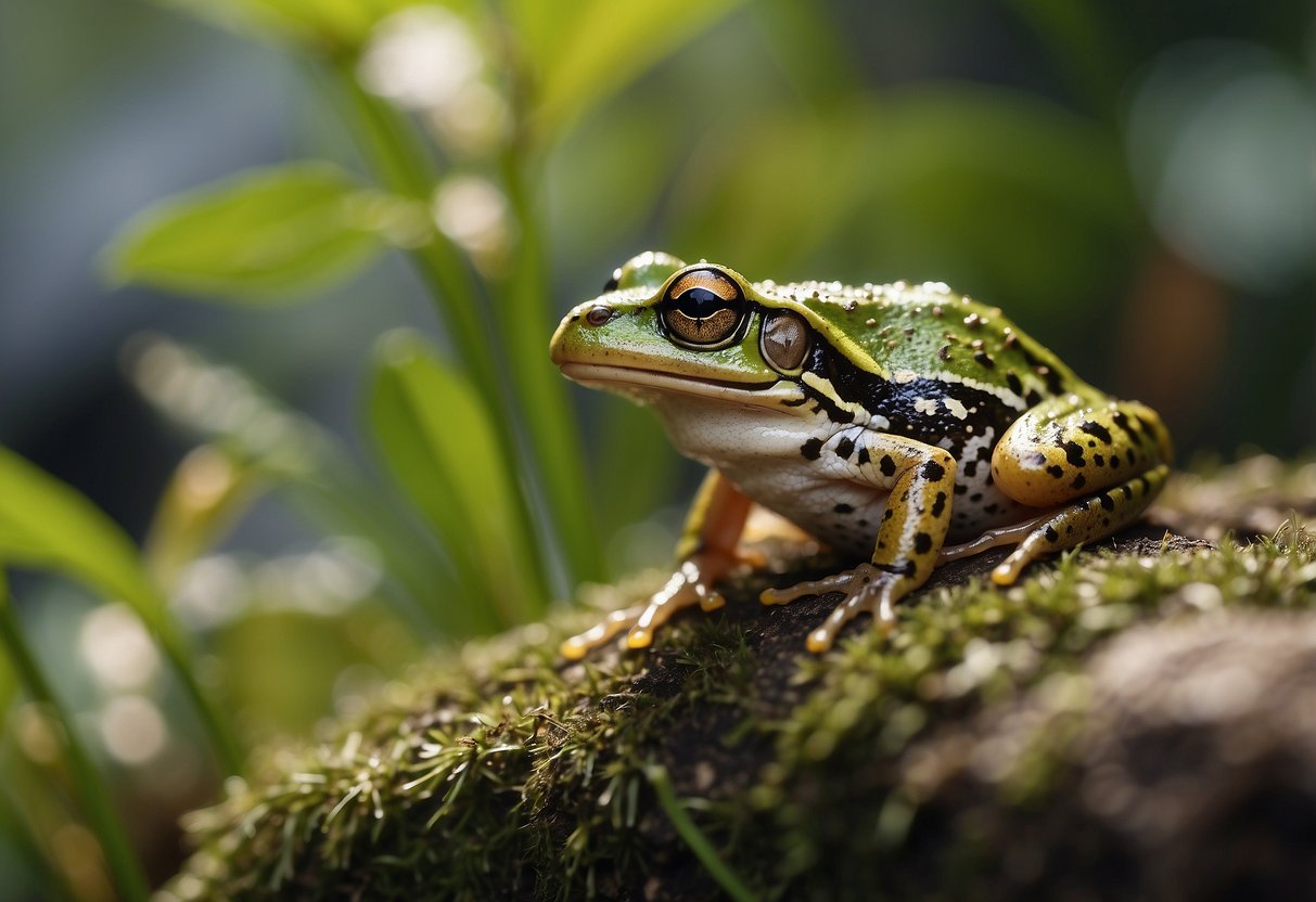 A garden frog catches and eats insects like flies and mosquitoes