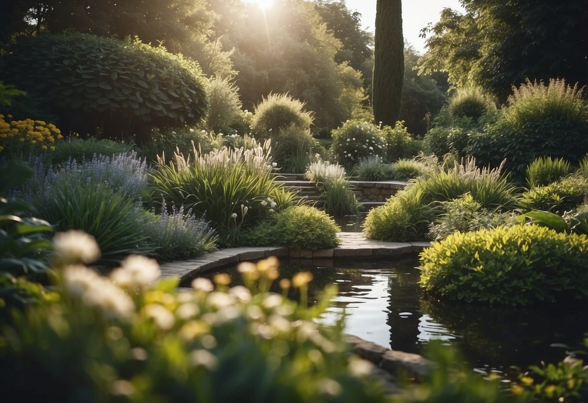 A garden with natural water sources, dense vegetation, and no chemical pesticides