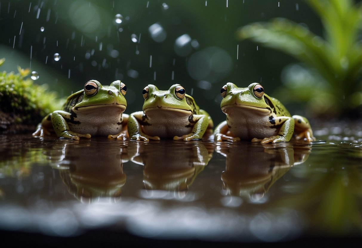 Frogs adjust to rain chamber. Setup in backyard
