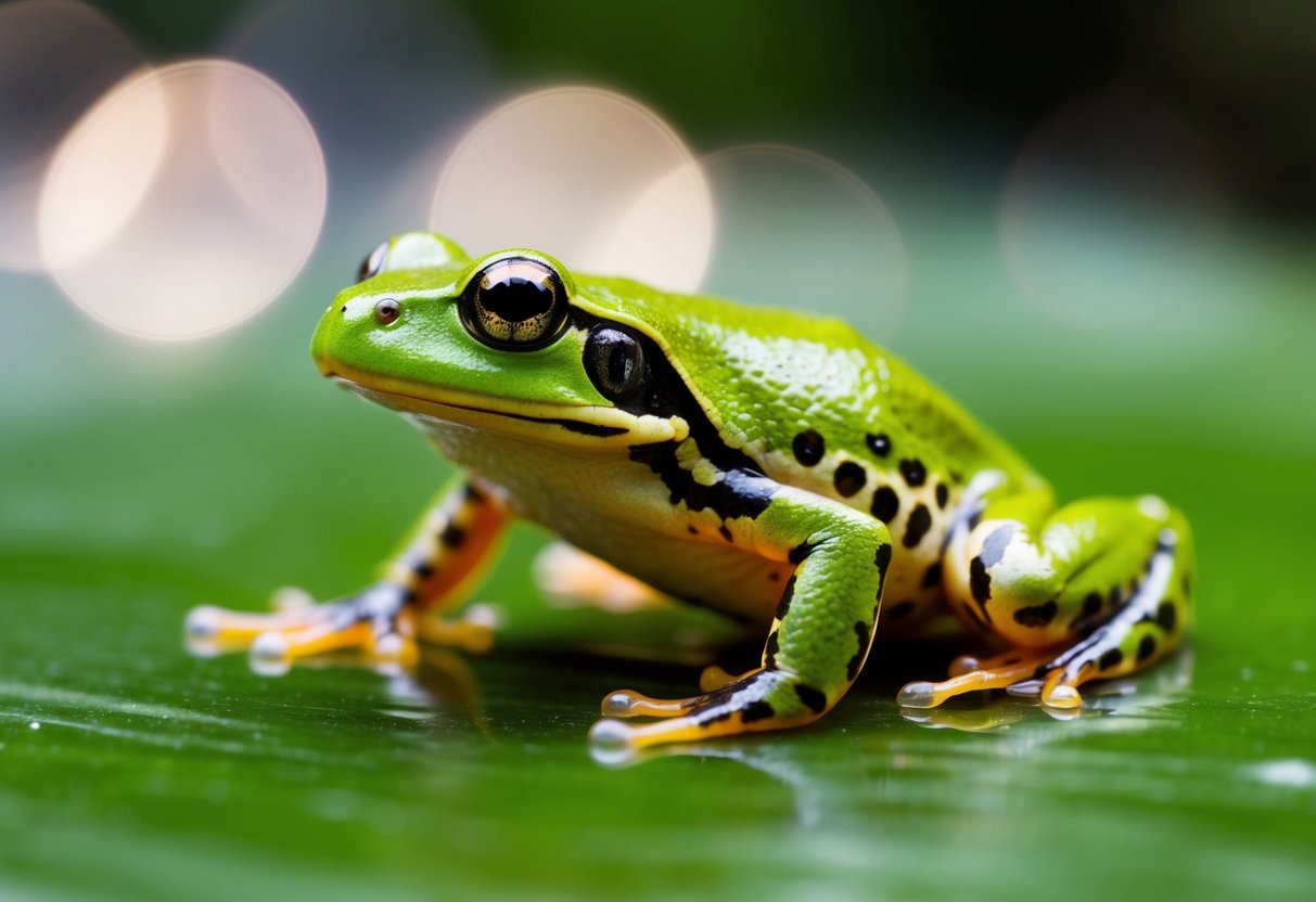 A frog egg hatches into a tadpole, which later develops legs and transforms into a froglet before reaching adulthood
