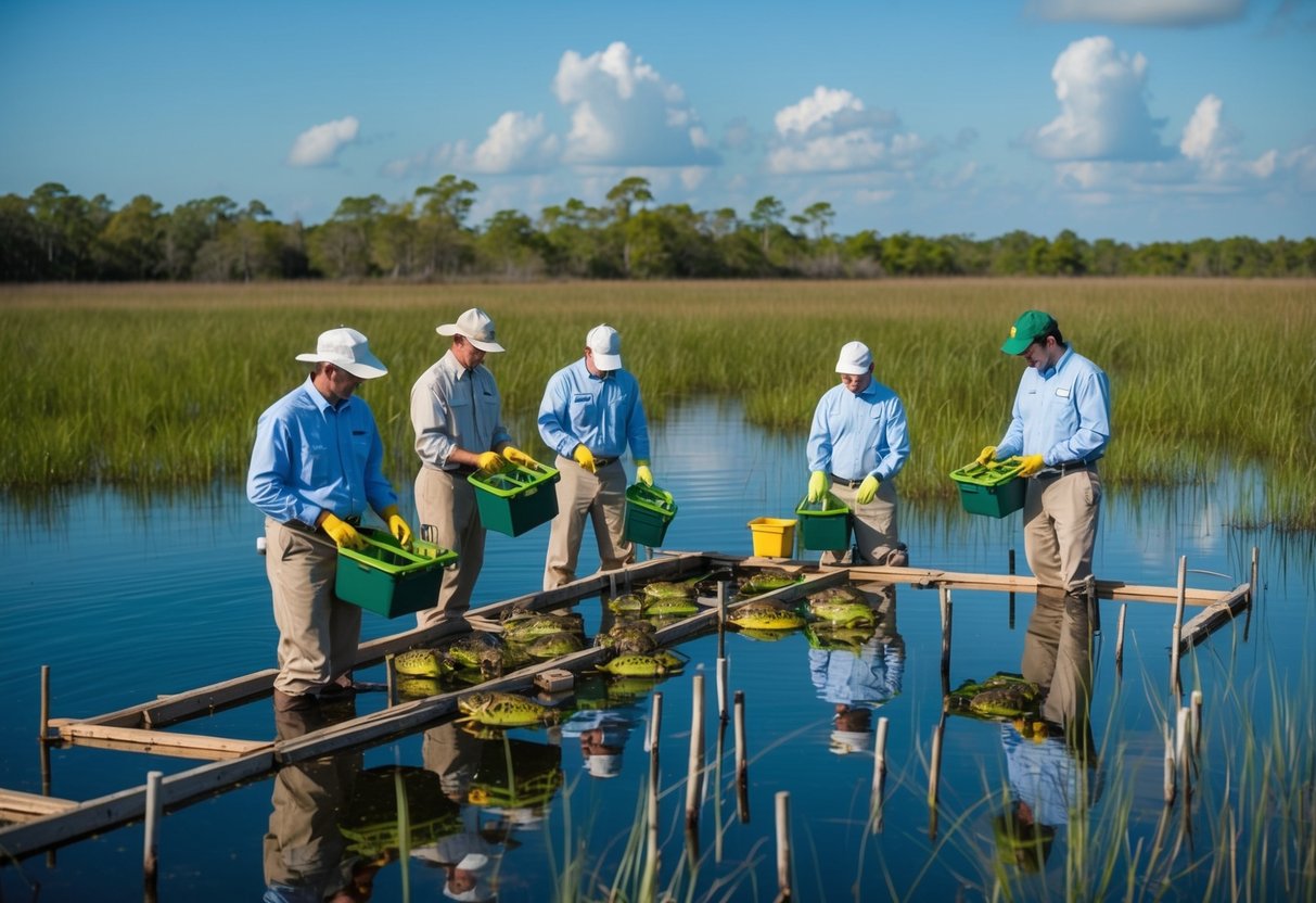 A group of researchers set up traps and barriers to control invasive frogs in the Florida wetlands