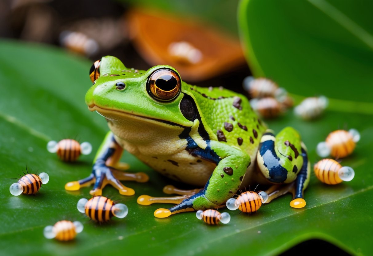 Frogs surrounded by various parasites, showing signs of population decline