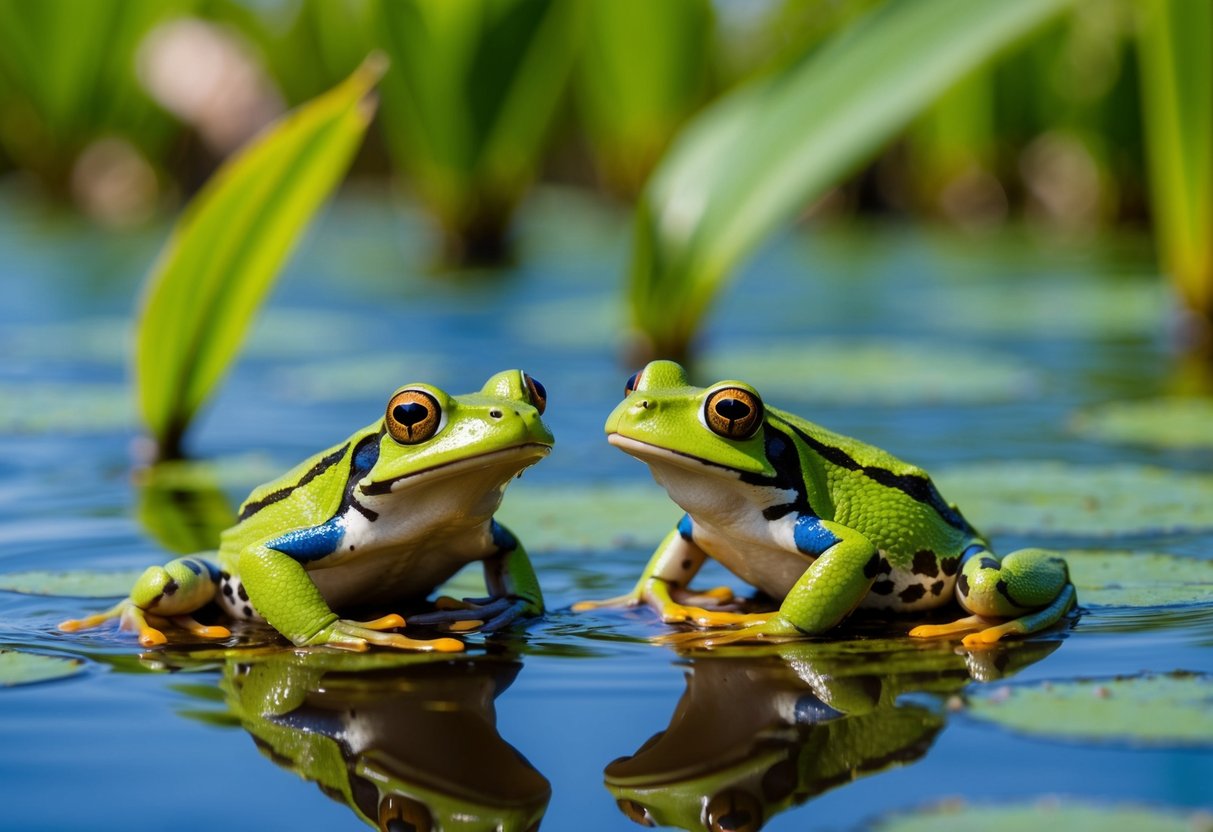 Invasive Cuban tree frogs breeding in Florida wetlands, displacing native species and disrupting the ecosystem