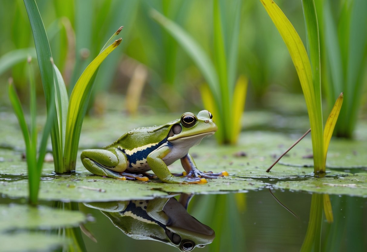 Invasive frogs hopping among native plants in a Florida wetland